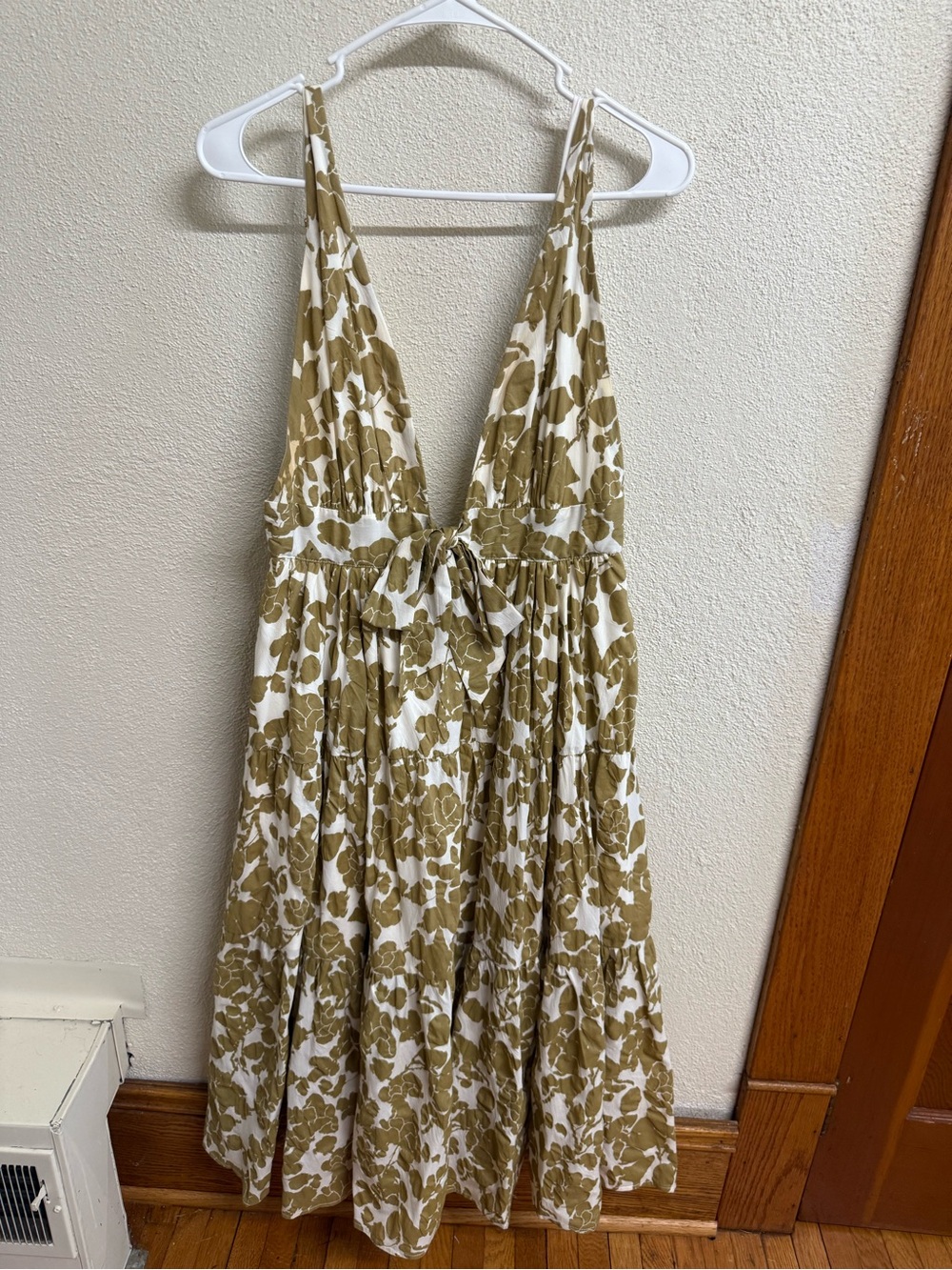 Floral Tie-Front Maxi Dress in Olive and White